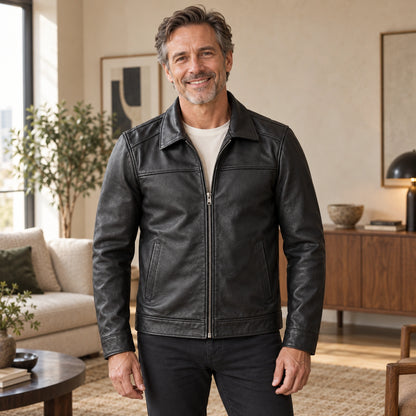 leather jacket — Jack black construction — complete product, exact reference photograph — view 6