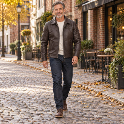 leather jacket — Jack brown — complete product, exact reference photograph — view 7