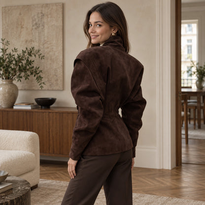 leather jacket — Lily chocolate sculpted back — complete product, exact reference photograph — view 7