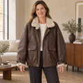leather jacket — Nora brown front — complete product, exact reference photograph