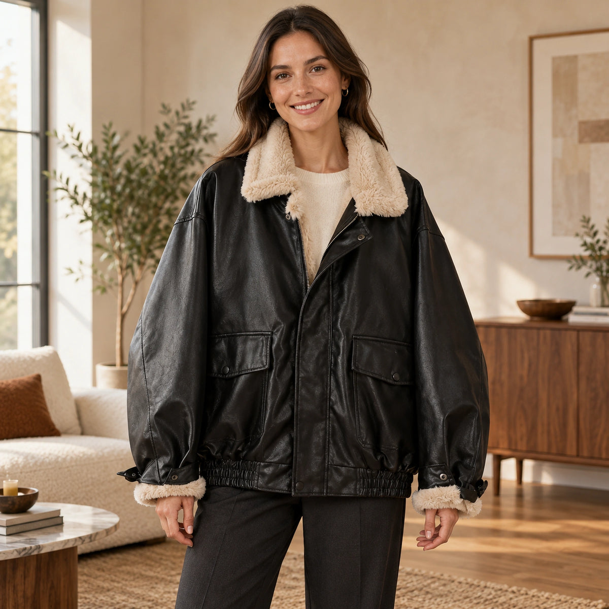 leather jacket — Nora black front — complete product, exact reference photograph — view 2