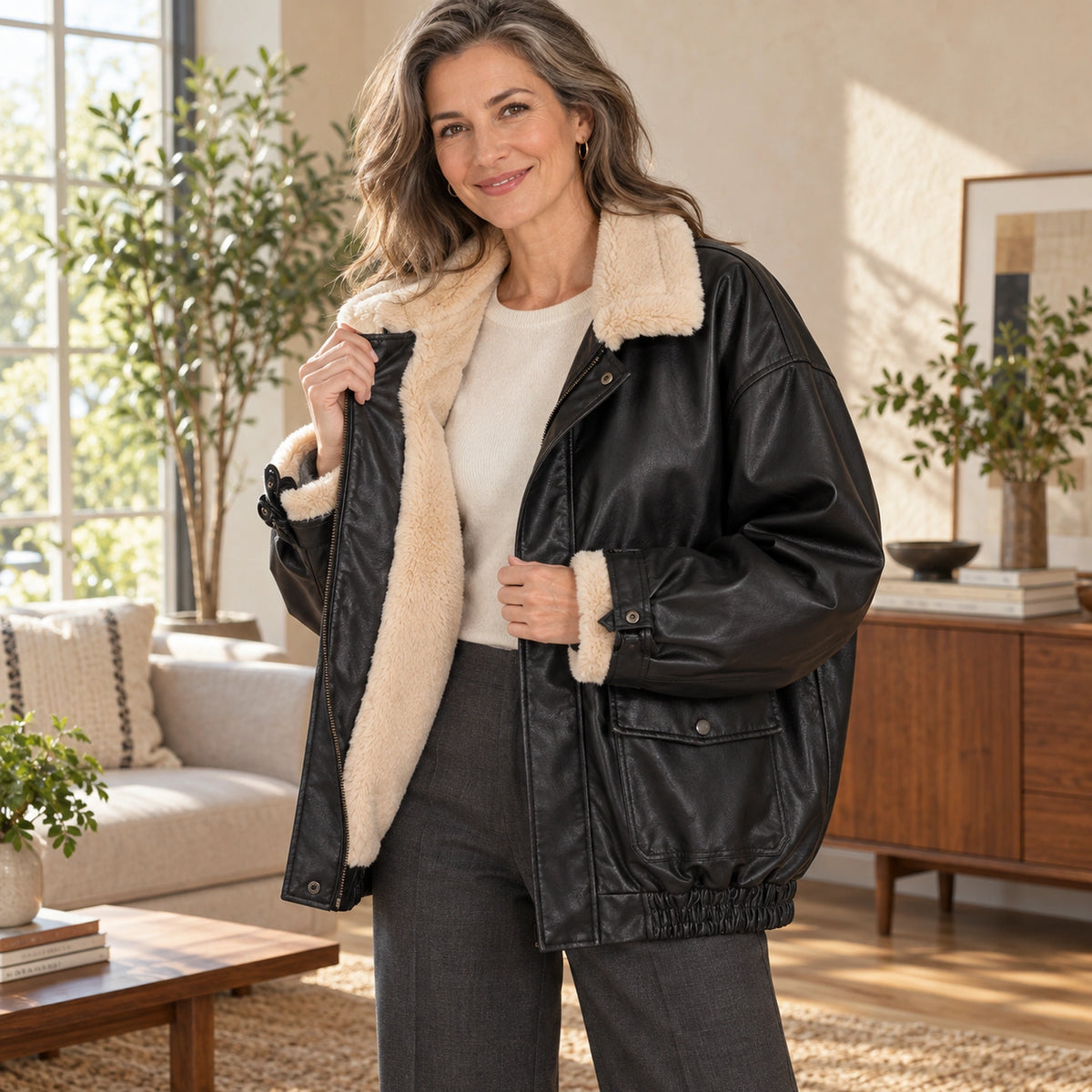 leather jacket — Nora black lining — complete product, exact reference photograph — view 5