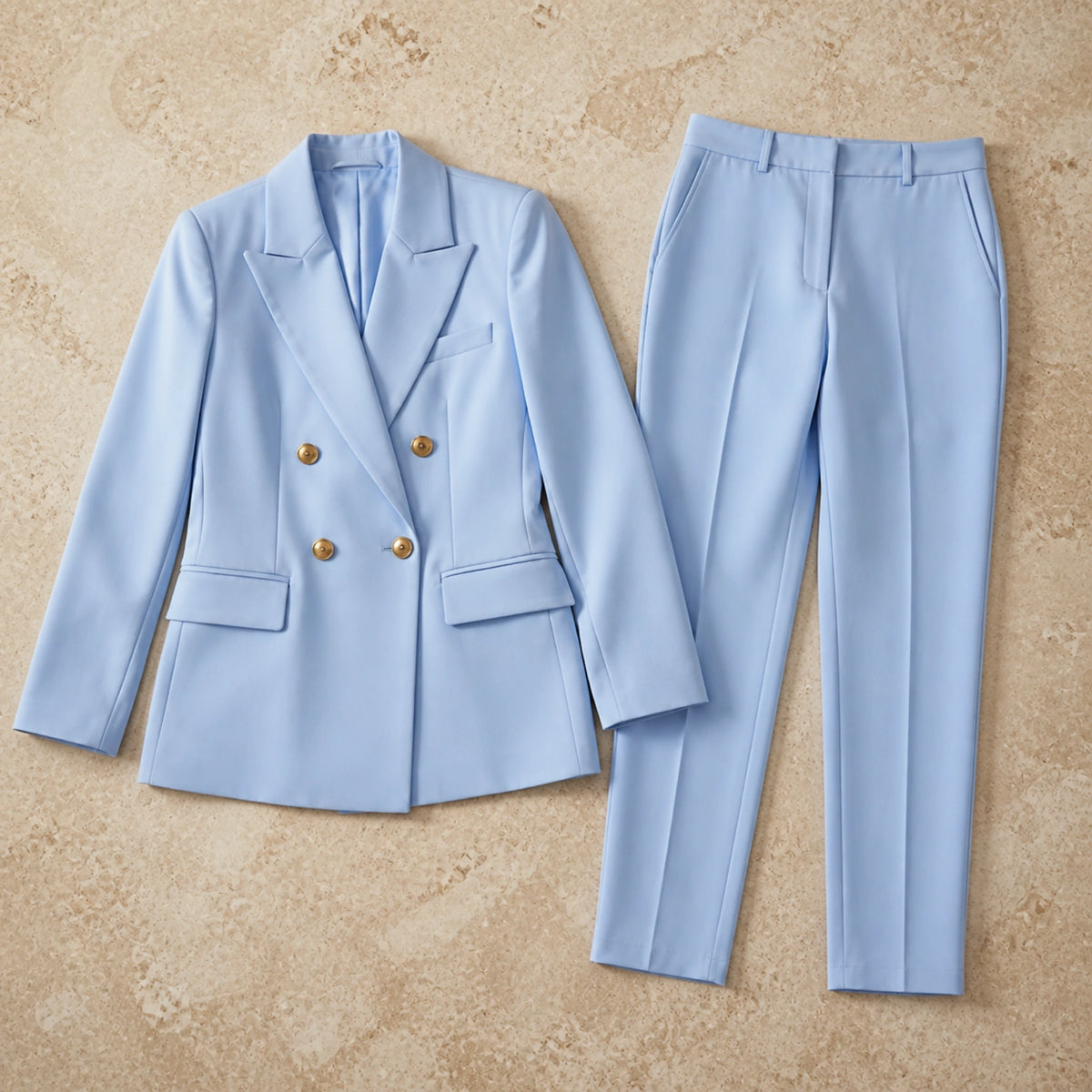 leather jacket — Powder Blue tailored pantsuit construction detail — view 6