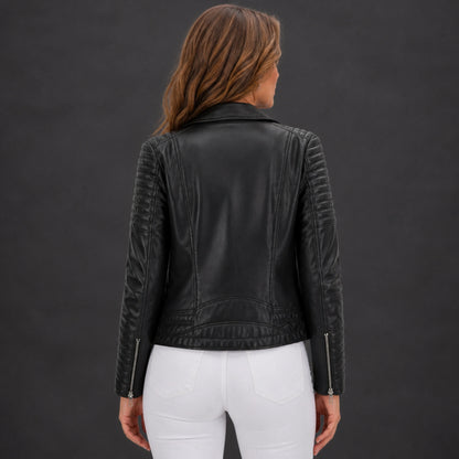 leather jacket — Black biker jacket rear view — view 3