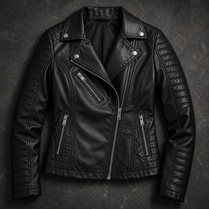 leather jacket — Black biker jacket construction detail — view 4