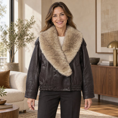 leather jacket — Ruby dark brown front — complete product, exact reference photograph