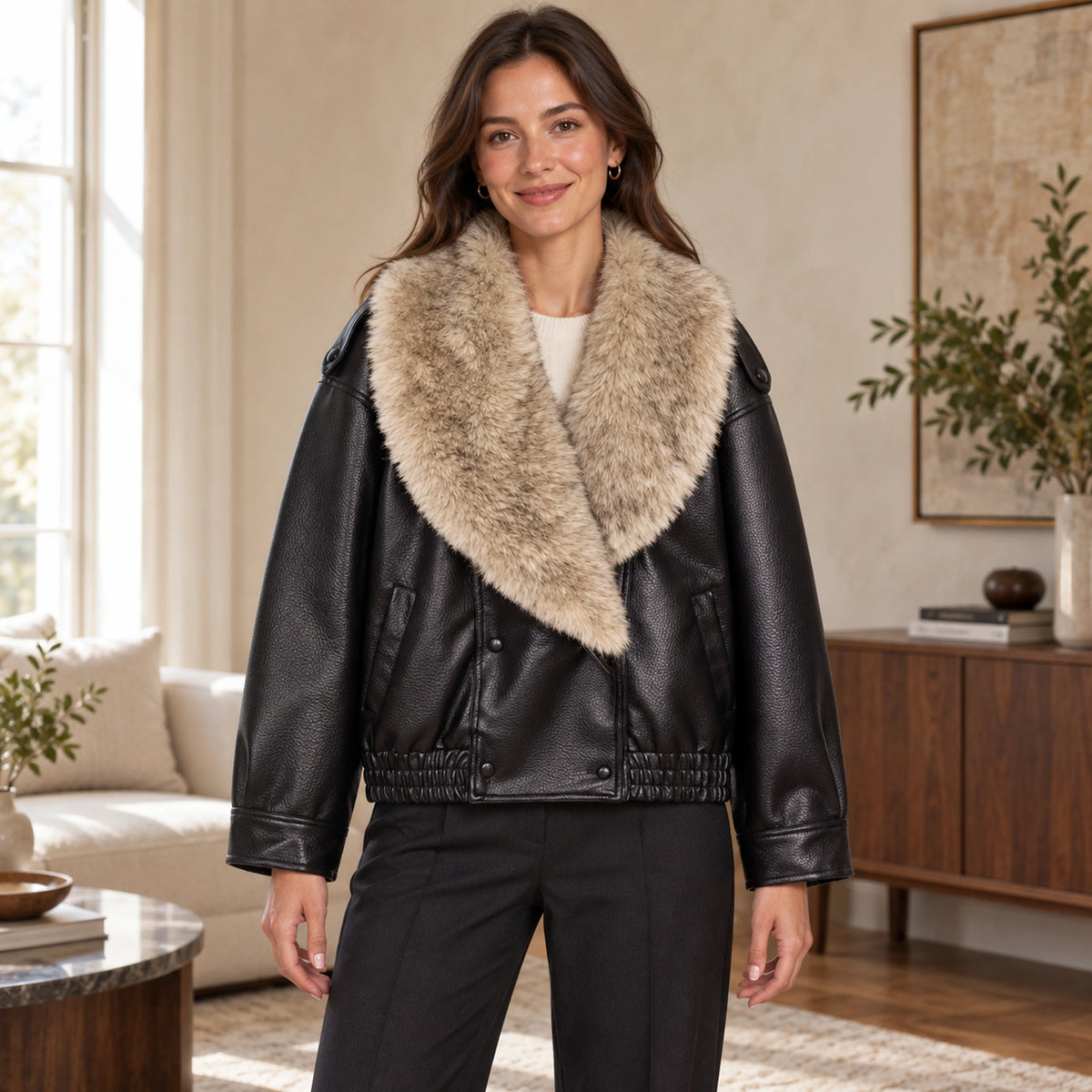 leather jacket — Ruby black front — complete product, exact reference photograph — view 2