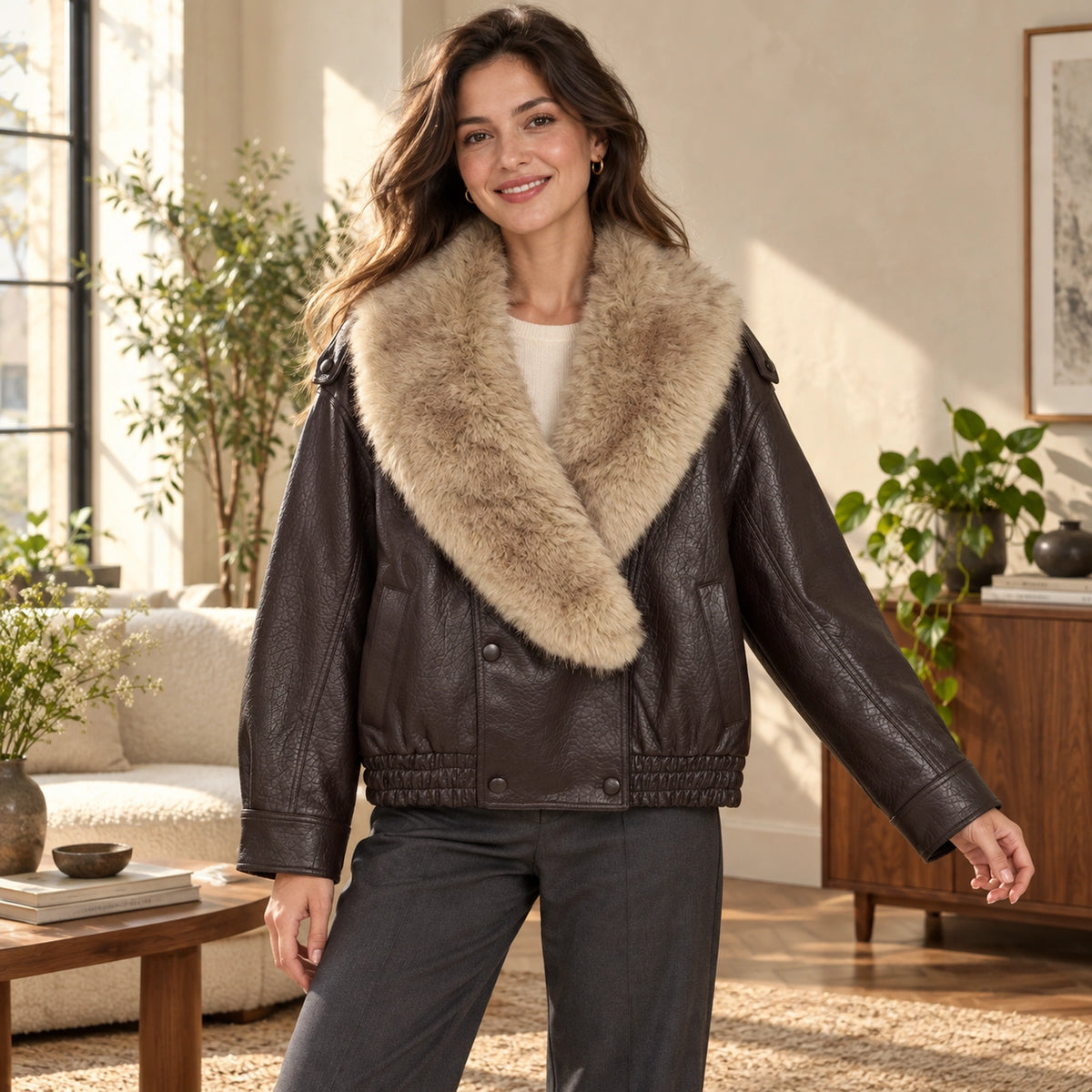 leather jacket — Ruby dark brown pocket — complete product, exact reference photograph — view 6
