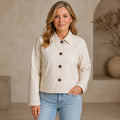 Ivory button-front cropped jacket, front view