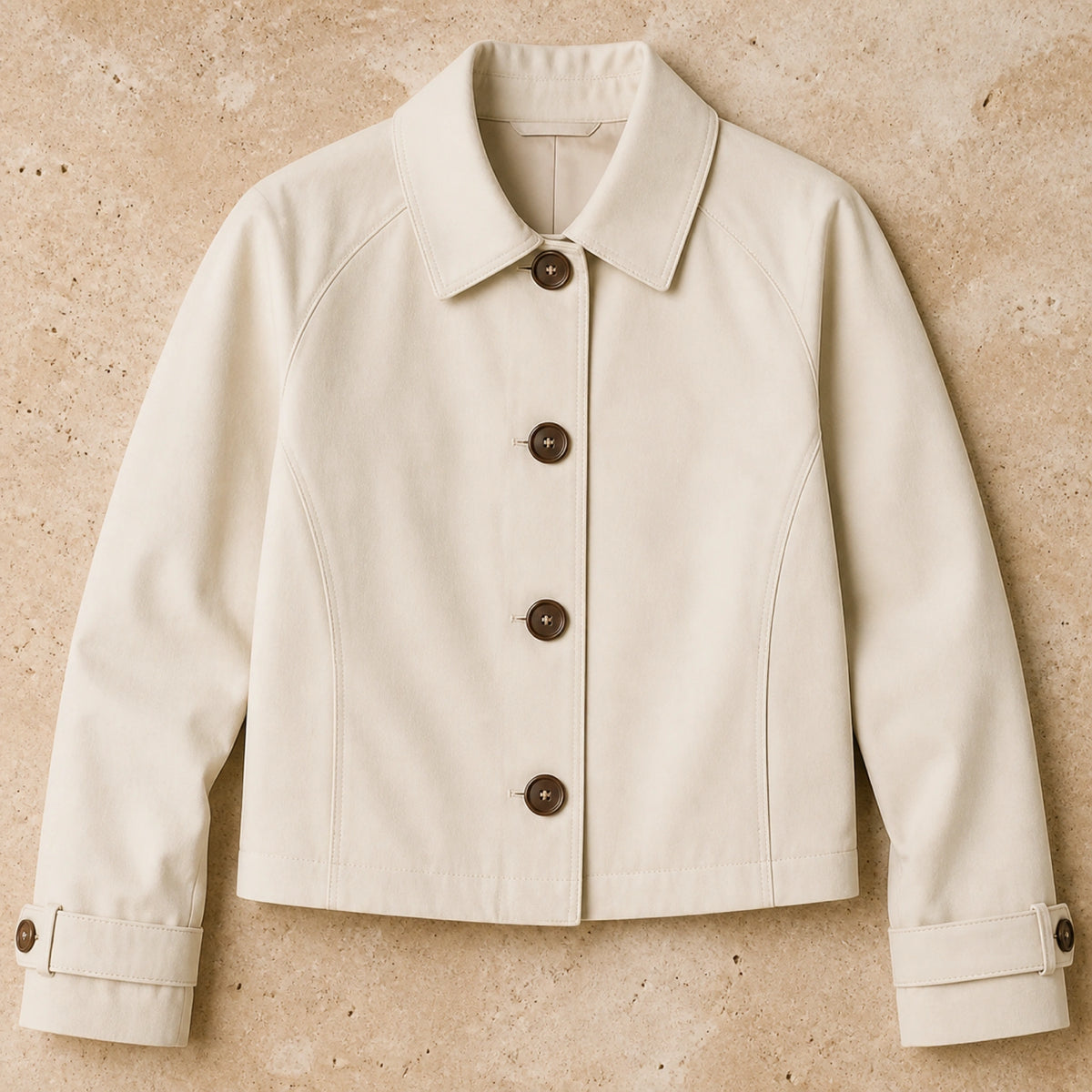 Ivory button-front cropped jacket, construction detail