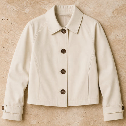 Ivory button-front cropped jacket, construction detail