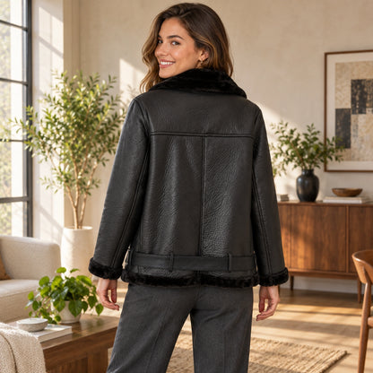 leather jacket — Stella aviator black back — complete product, exact reference photograph — view 6