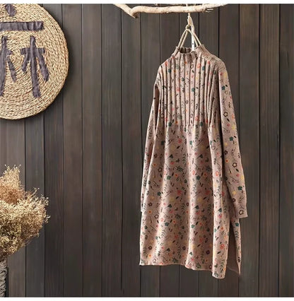 A Line knit midi jumper dress with floral pattern, hanging on wooden wall — view 14 — view 18