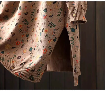 Floral patterned knit midi jumper dress with ribbed hem and side slit detail — view 17 — view 21