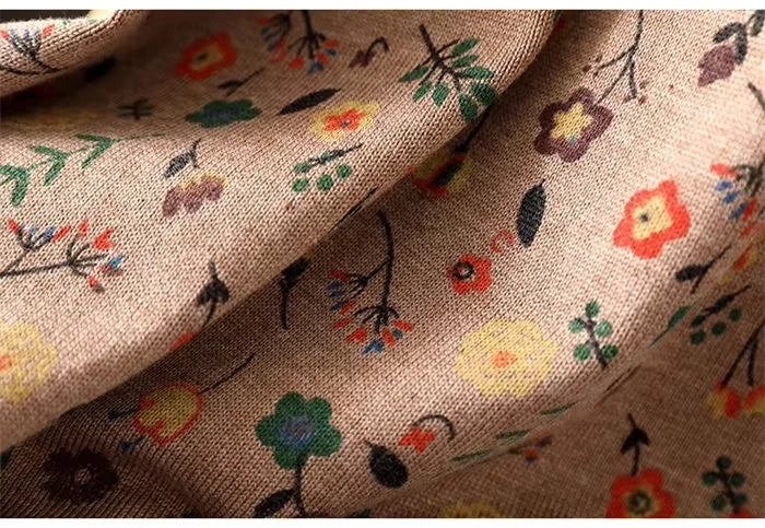 Floral patterned knit fabric of a women's line midi jumper dress, close up view — 20 — view 24