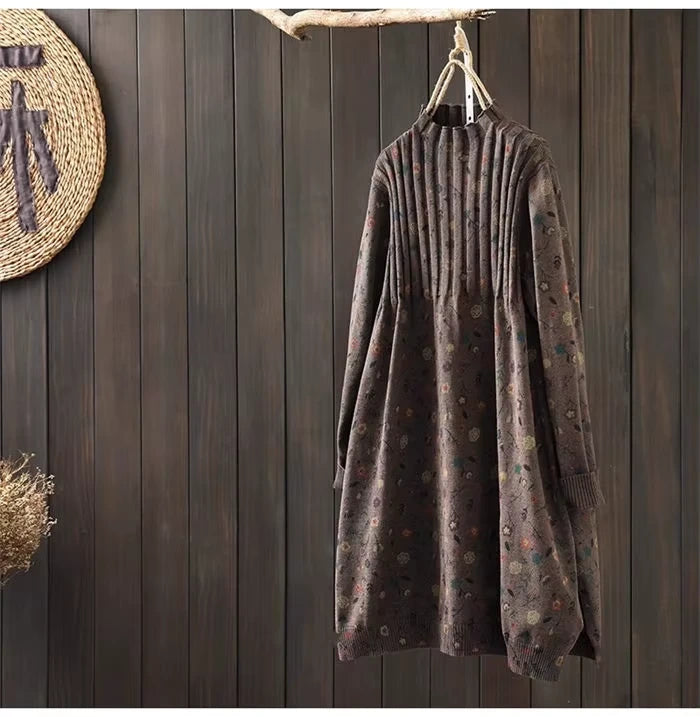 A Line knit midi jumper dress with textured pattern, hanging on wooden hanger — view 27 — view 31