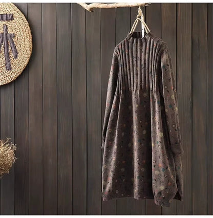A Line knit midi jumper dress with textured pattern, hanging on wooden hanger — view 27 — view 31