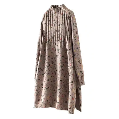 A Line knit mid calf midi jumper dress with floral pattern and pleated design — view 5 — view 9