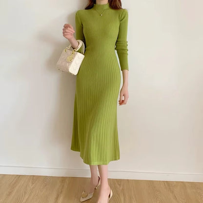 A Line knitted midi jumper dress with half high collar in light green shade — view 12 — view 15