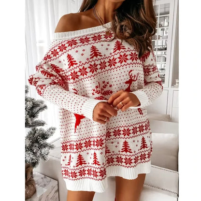 Midi jumper dress — Women's Christmas with red and white jacquard knit pattern, featuring festive — view 12 — view 14