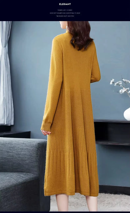 Women's wool blend midi jumper dress with embroidered details, back view — 16 — view 20