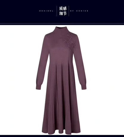 Women's embroidered wool blend midi jumper dress with floral details and long sleeves, front view — 26 — view 30