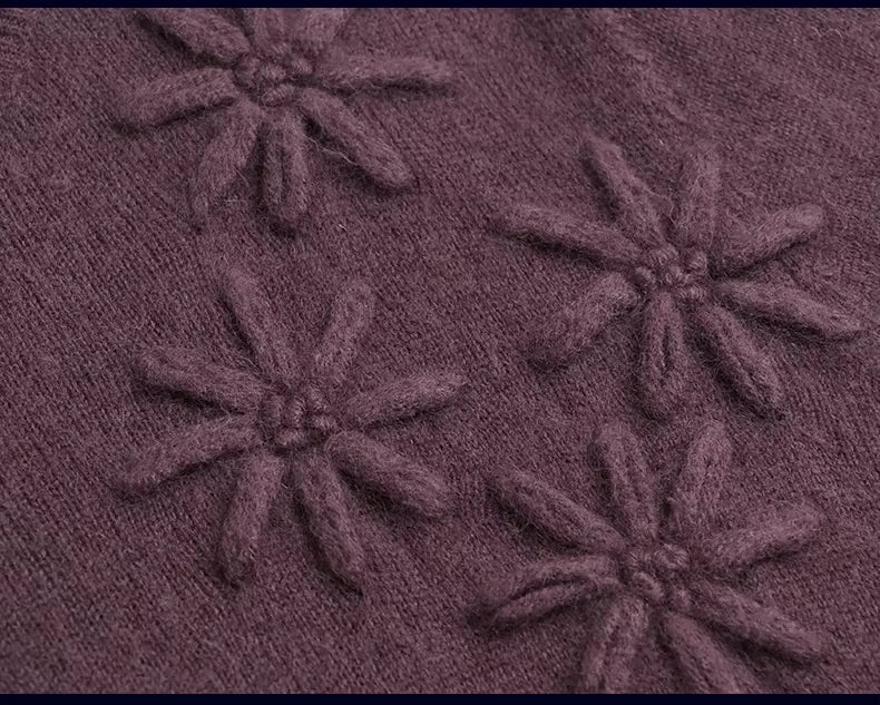Midi jumper dress — Close up of purple wool blend fabric with floral embroidery detail — view 28 — view 32