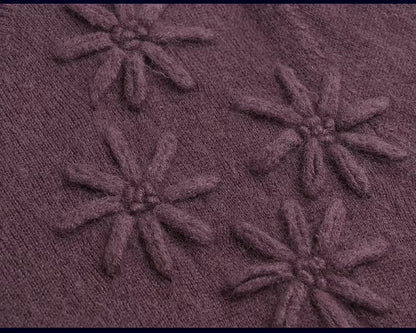 Midi jumper dress — Close up of purple wool blend fabric with floral embroidery detail — view 28 — view 32