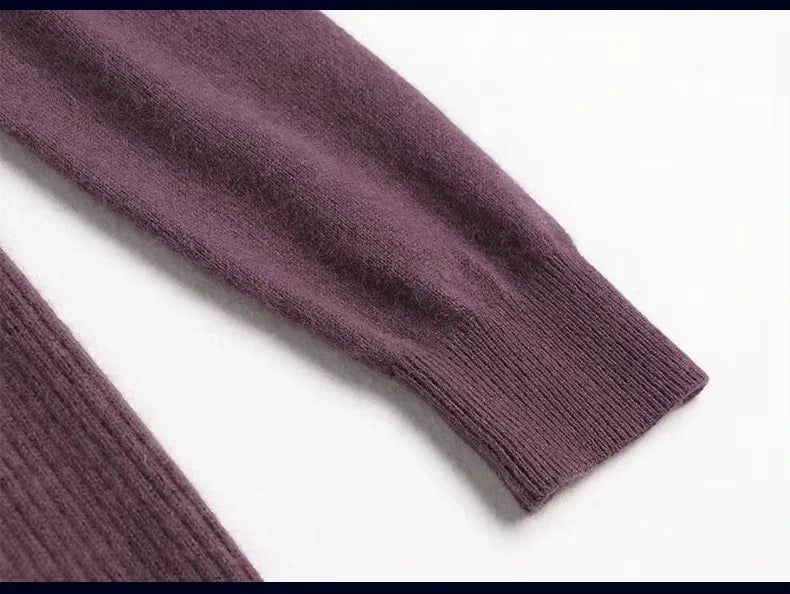 Purple wool blend sleeve detail of women's embroidered turtleneck midi jumper dress — view 29 — view 33