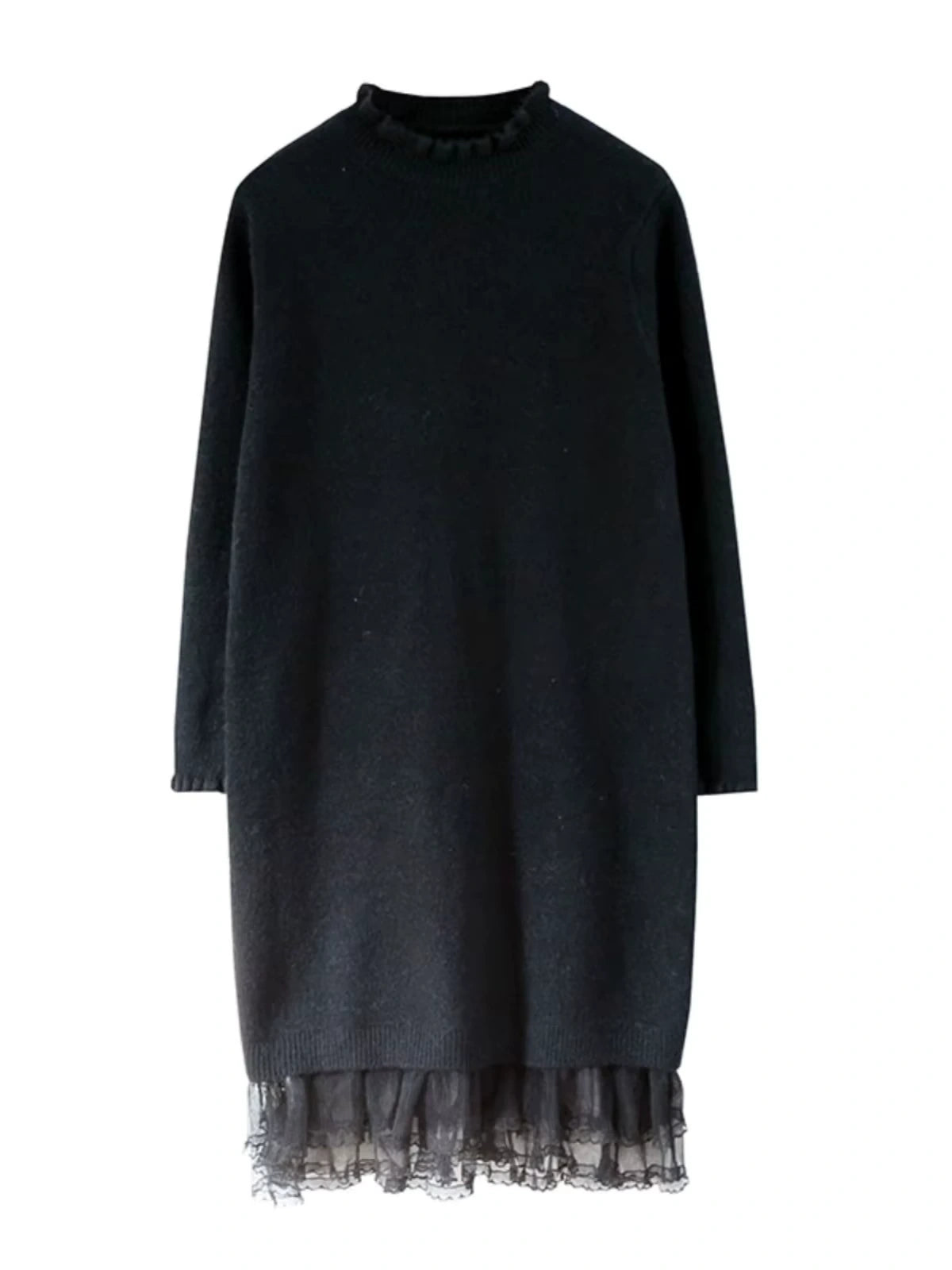 Black lace trim half high collar midi jumper dress, hanging view — 5 — view 8
