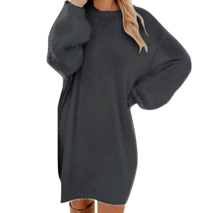 Women's long sleeve polyester midi jumper dress in dark grey, relaxed fit — view 9 — view 19