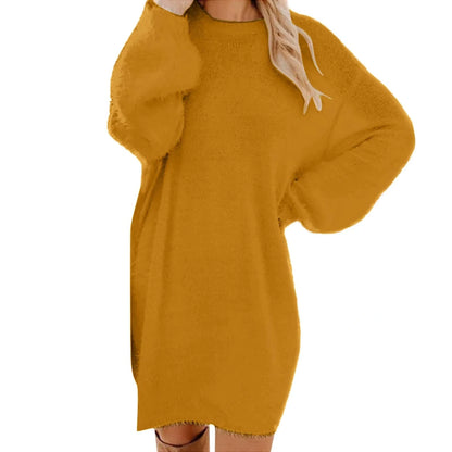Women's long sleeve midi jumper dress in mustard yellow, featuring a relaxed fit — view 10 — view 20