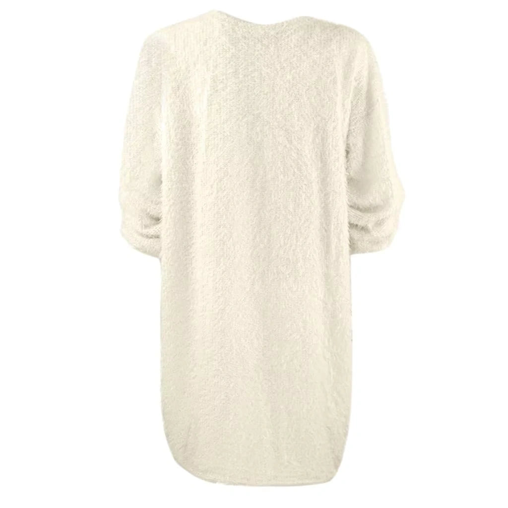 White long sleeve polyester midi jumper dress, back view — 13 — view 23