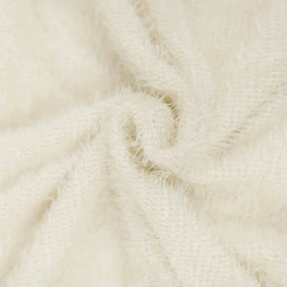 Cream coloured polyester fabric texture, close up view of women's midi jumper dress material — 14 — view 24