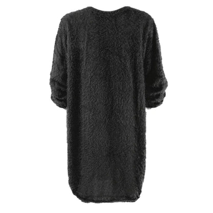 Black long sleeve polyester midi jumper dress, back view — 15 — view 25