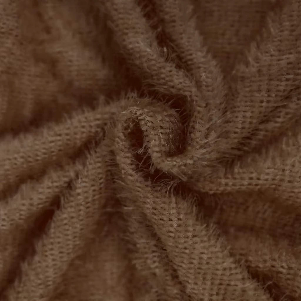 Brown textured fabric detail of women's long sleeve polyester midi jumper dress — view 19 — view 29
