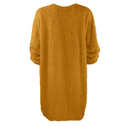 Brown long sleeve polyester midi jumper dress, back view — 21 — view 31