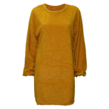Yellow long sleeve polyester midi jumper dress with textured fabric — view 23 — view 33