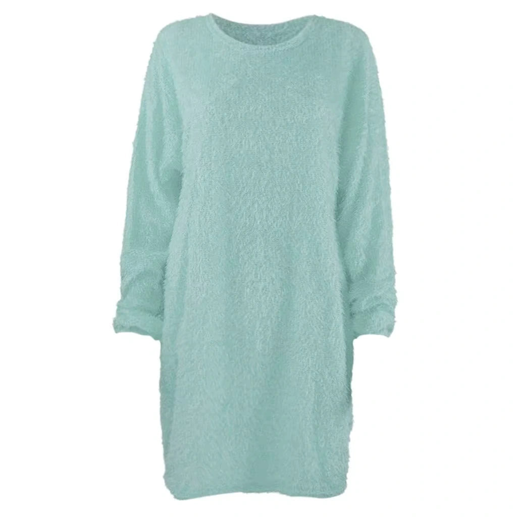 Light blue long sleeve midi jumper dress with a textured finish — view 26 — view 36