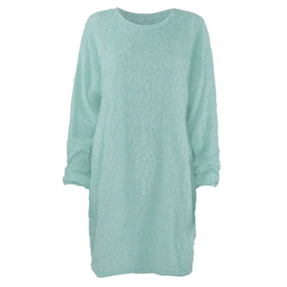 Light blue long sleeve midi jumper dress with a textured finish — view 26 — view 36