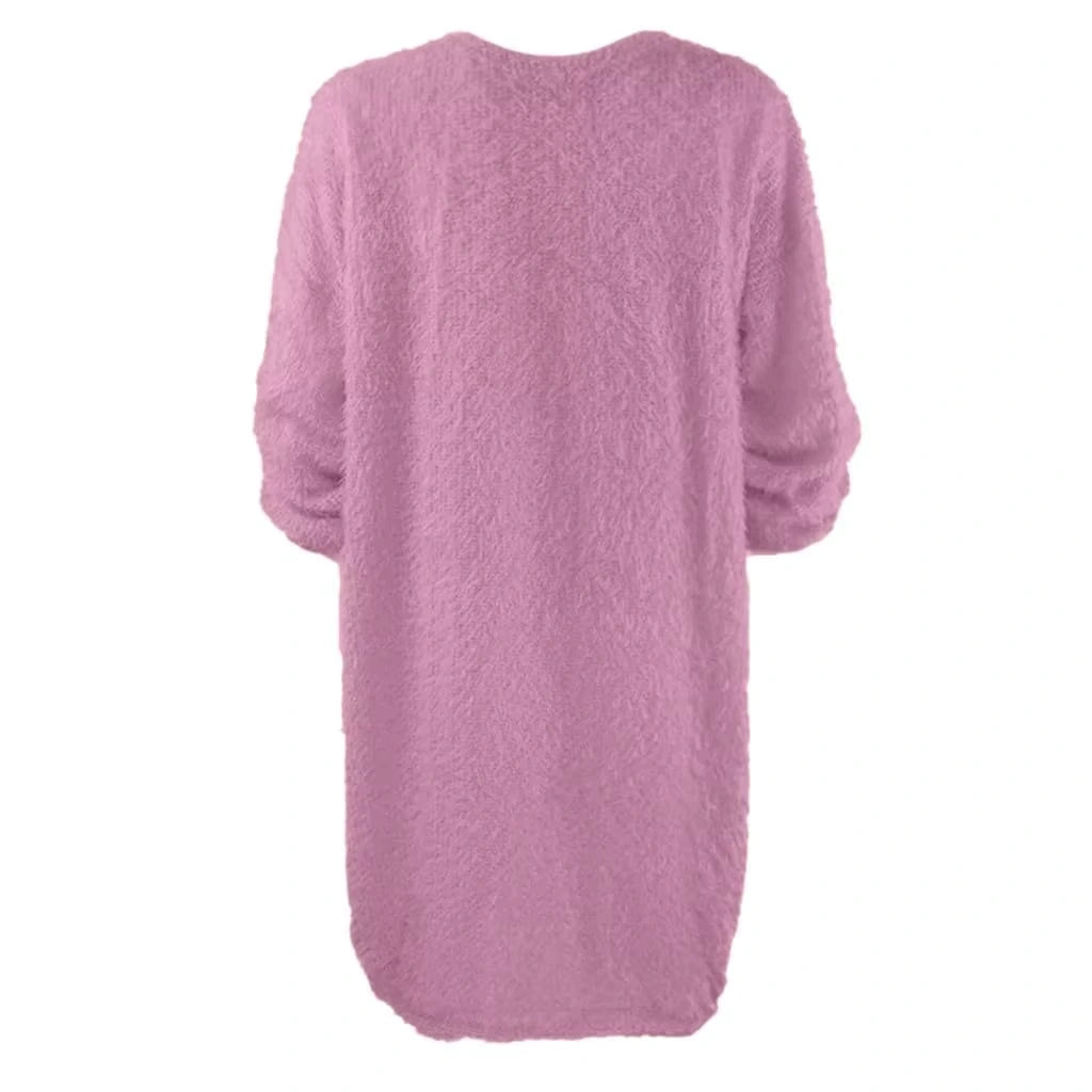 Pink long sleeve polyester midi jumper dress, back view — 33 — view 43