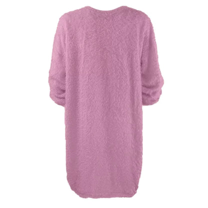 Pink long sleeve polyester midi jumper dress, back view — 33 — view 43