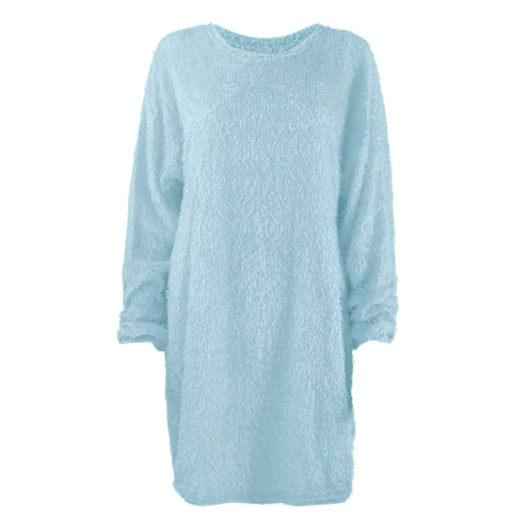 Light blue long sleeve polyester midi jumper dress with a textured finish — view 34 — view 44