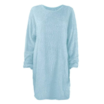 Light blue long sleeve polyester midi jumper dress with a textured finish — view 34 — view 44