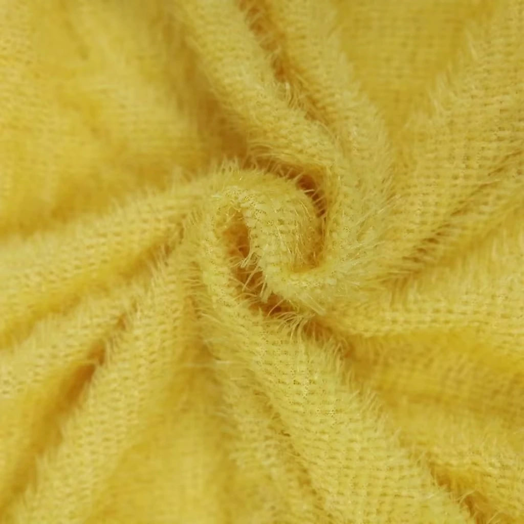 Yellow textured fabric close up of women's long sleeve polyester midi jumper dress — view 37 — view 47