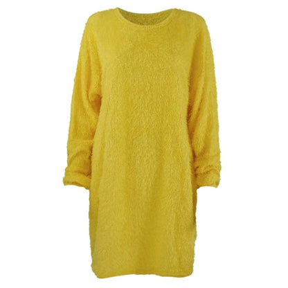 Yellow long sleeve polyester midi jumper dress, front view — 38 — view 48
