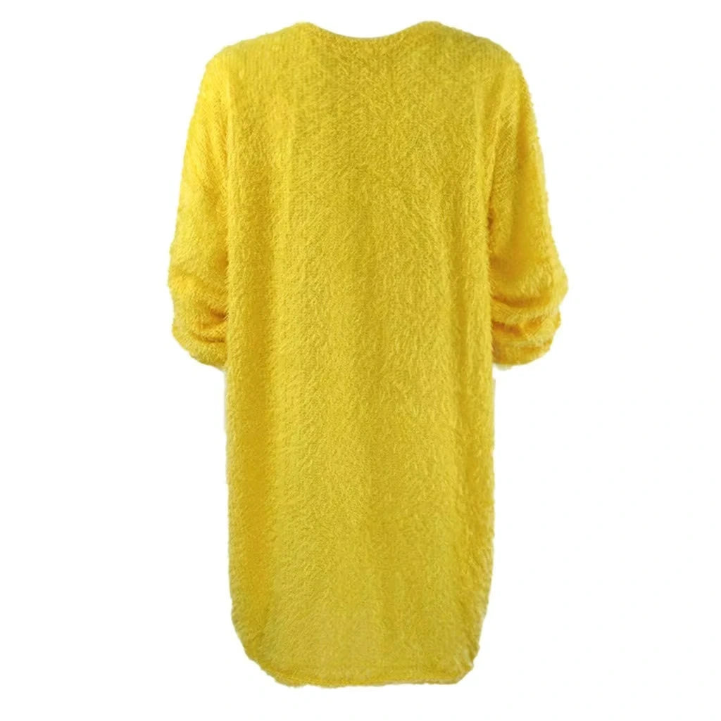 Yellow long sleeve polyester midi jumper dress, back view — 39 — view 49