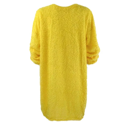 Yellow long sleeve polyester midi jumper dress, back view — 39 — view 49