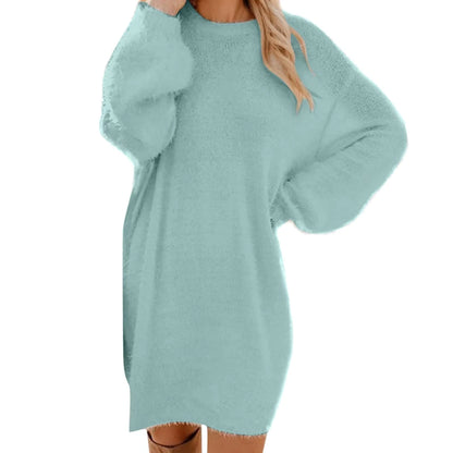 Light blue long sleeve midi jumper dress in soft, textured fabric — view 40 — view 50
