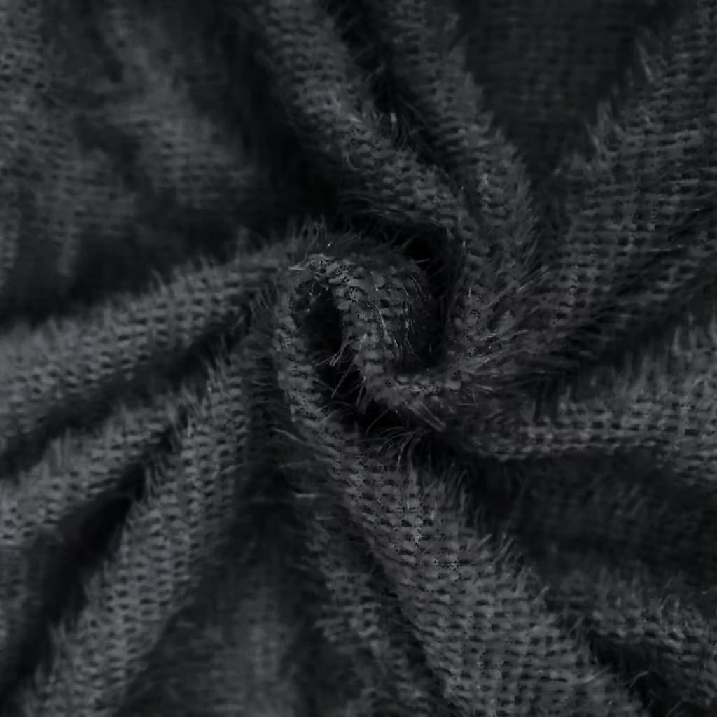 Close up of textured black polyester fabric a women's long sleeve midi jumper dress — view 43 — view 53